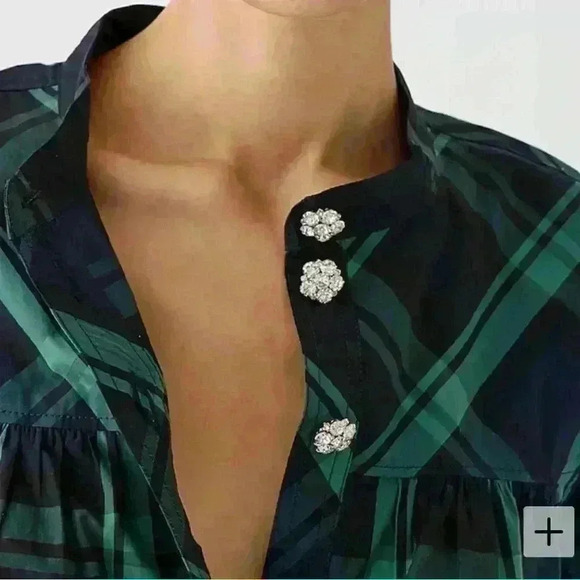 J. Crew Fresco top with jewel buttons in Black Watch tartan Size XXS - Picture 2 of 11